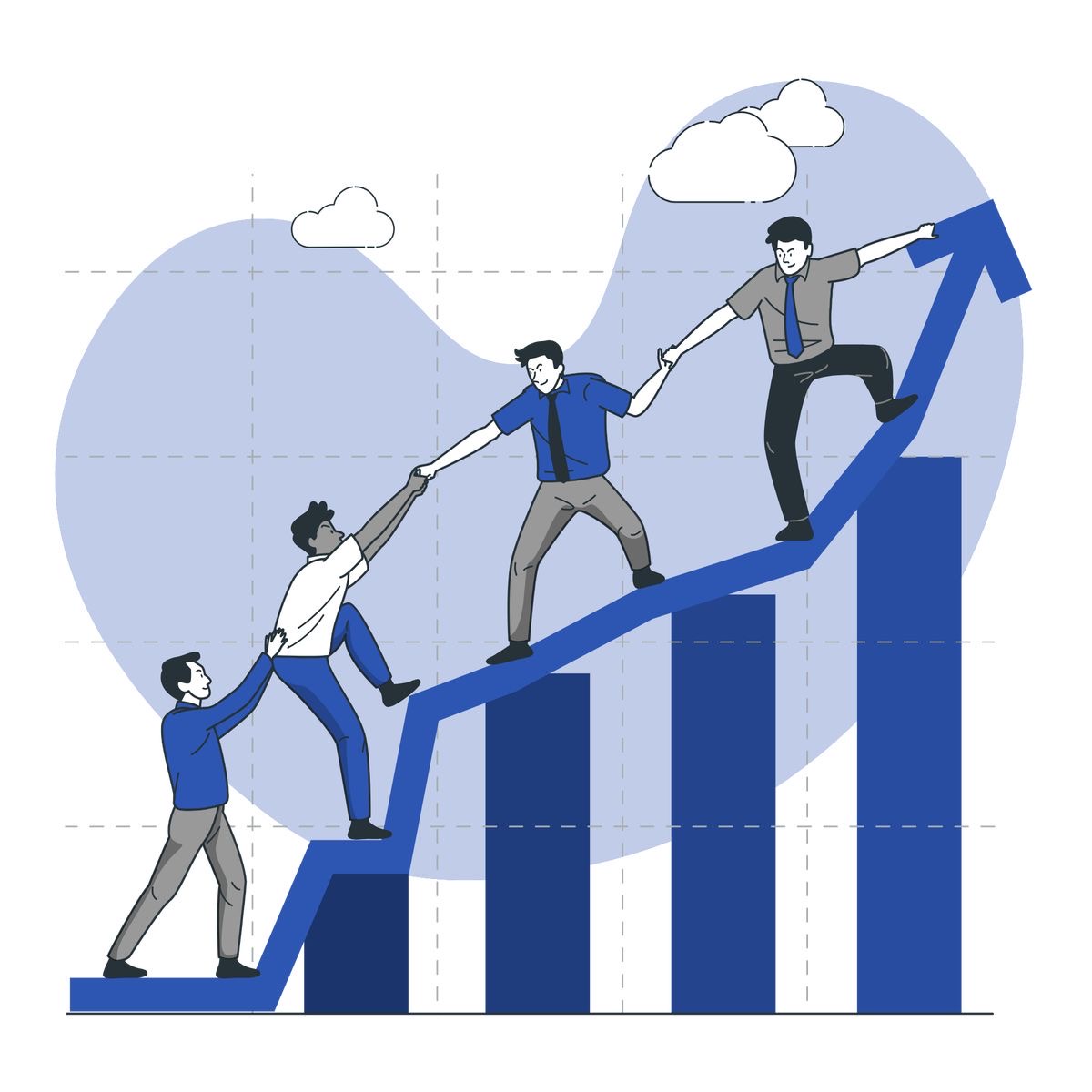 Illustration of a team helping each other climb a growth chart