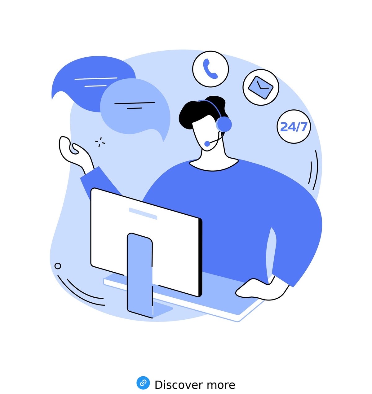 Illustration of a support agent ready to help 24/7
